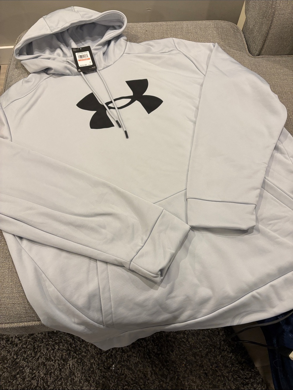 Under Armour Men's Light Gray Pullover Hoodie with Black Logo